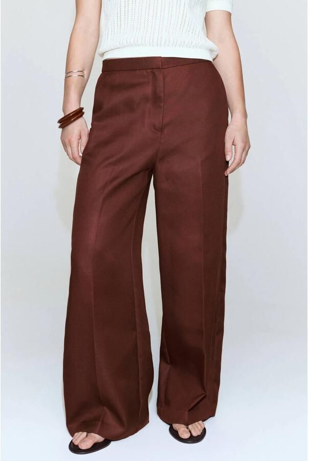 Mango wide leg broek roodbruin