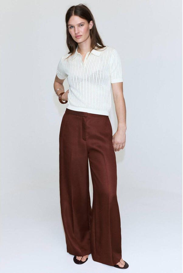Mango wide leg broek roodbruin - Foto 2