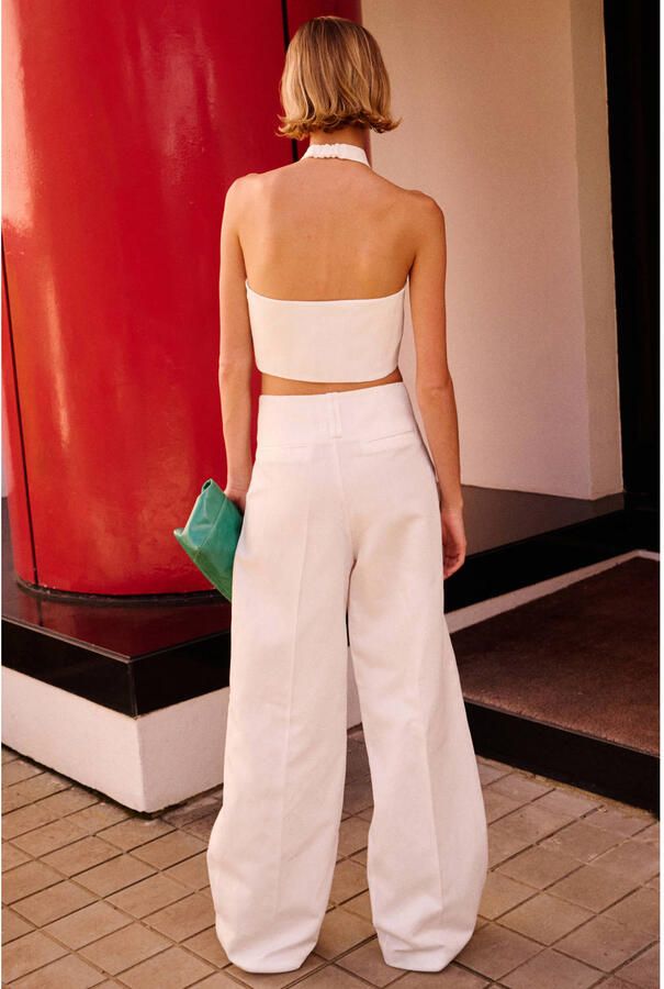 Mango wide leg broek wit - Foto 2