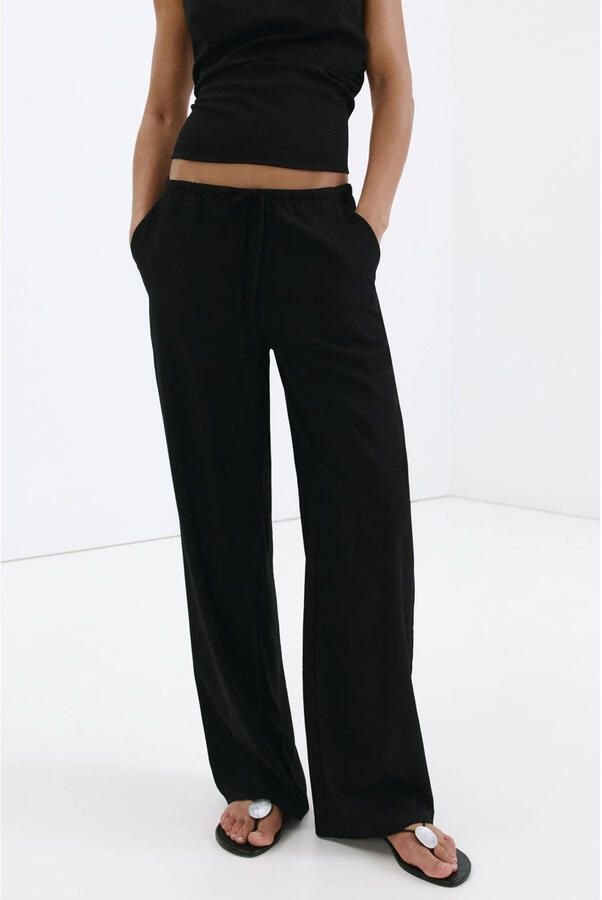 Mango wide leg broek zwart - Foto 3