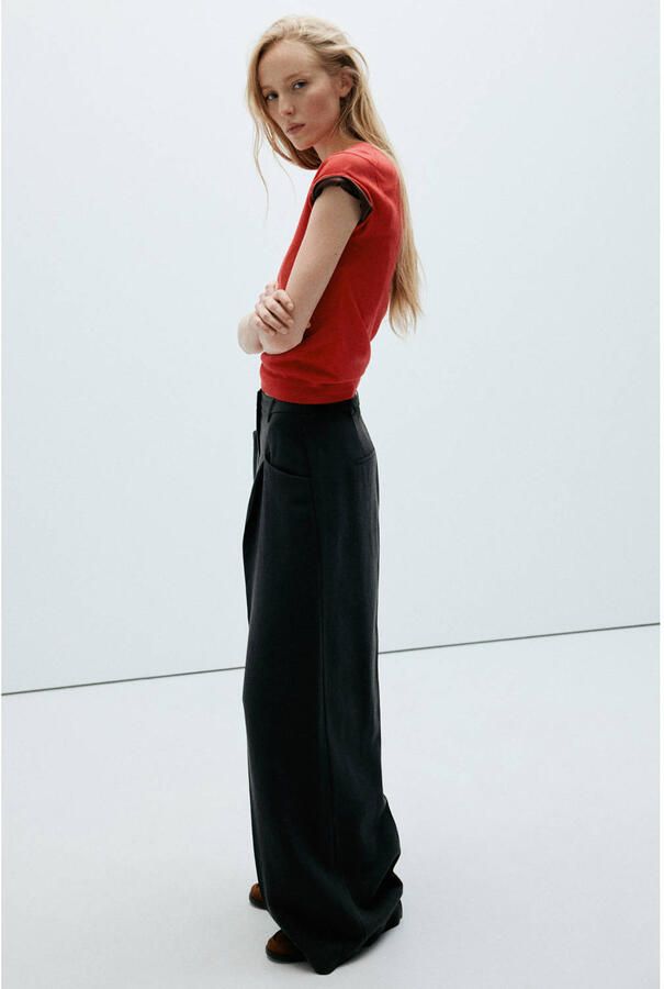Mango wide leg broek zwart - Foto 2