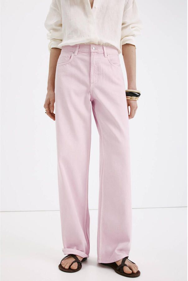 Mango wide leg denim broek lichtroze