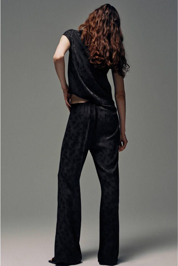 Mango wide leg gebloemde jacquard broek zwart - Foto 3