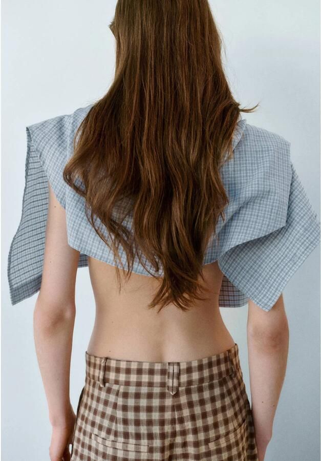 Mango wide leg geruite broek bruin - Foto 3