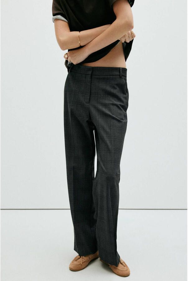 Mango wide leg geruite broek grijs