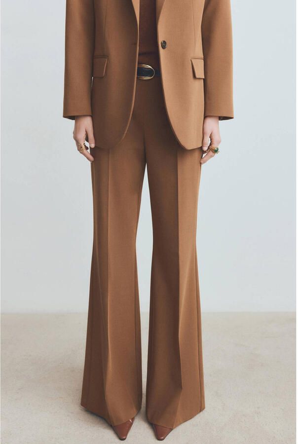 Mango wide leg high waist broek bruin
