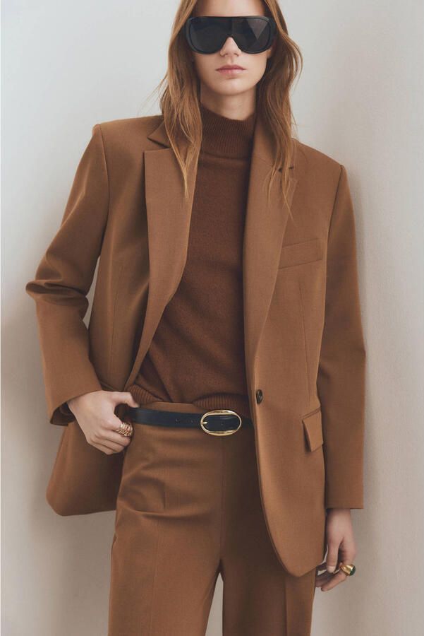 Mango wide leg high waist broek bruin - Foto 2