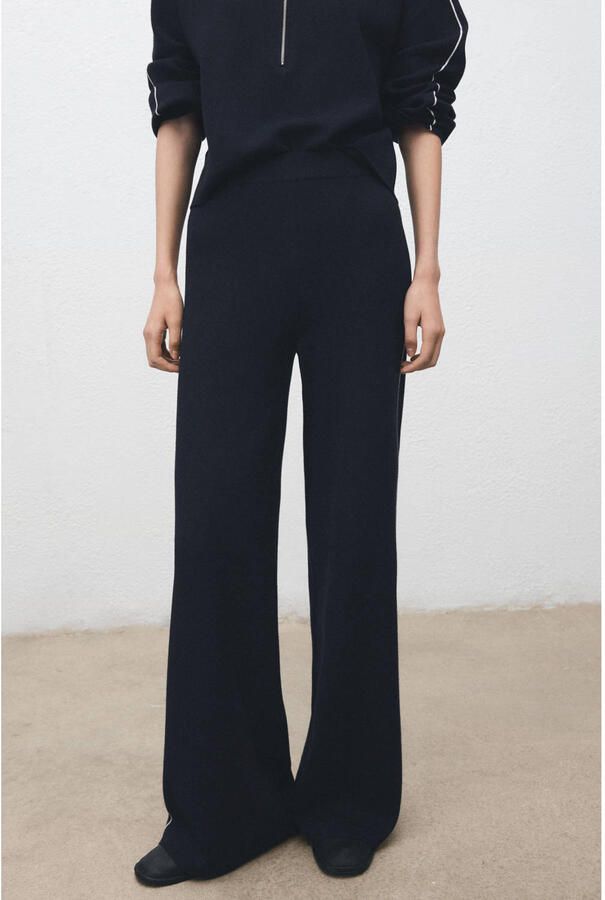Mango Wide leg high waist broek donkerblauw