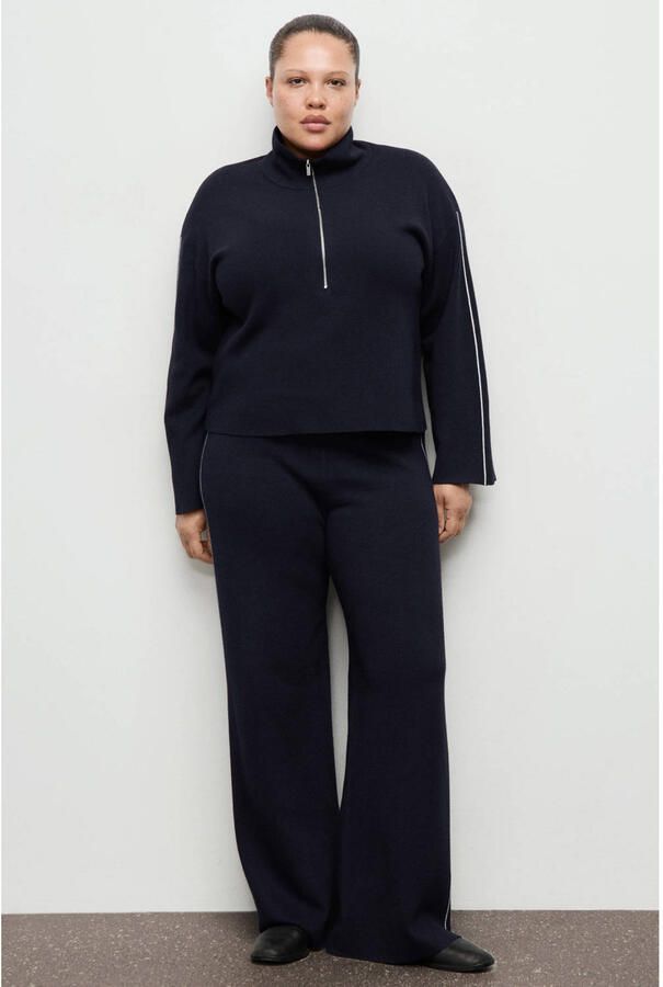 Mango Wide leg high waist broek donkerblauw - Foto 2