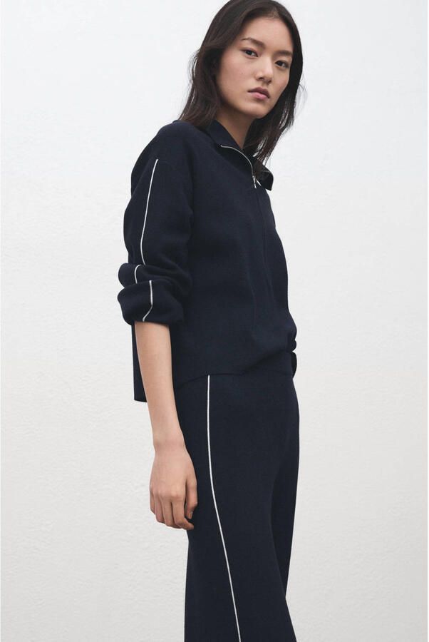 Mango Wide leg high waist broek donkerblauw - Foto 3
