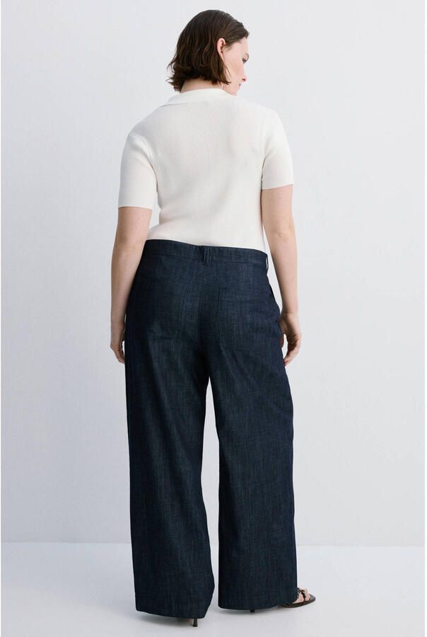 Mango wide leg high waist broek donkerblauw - Foto 3