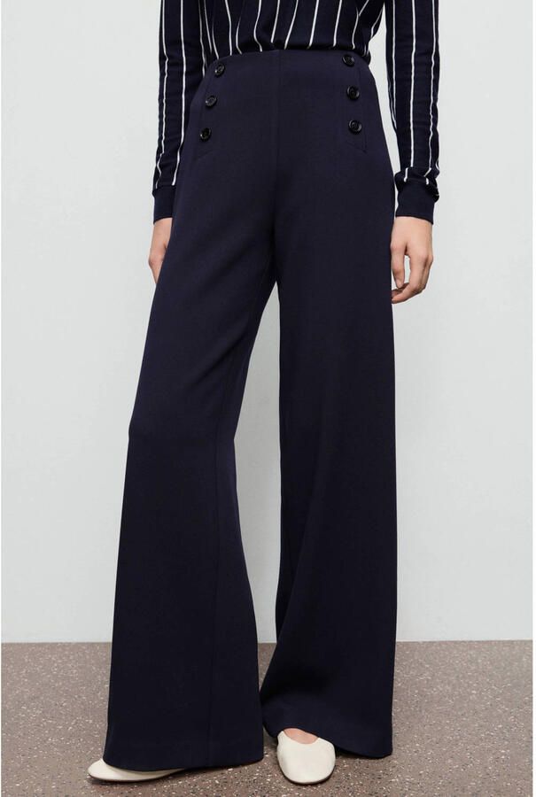 Mango wide leg high waist broek donkerblauw