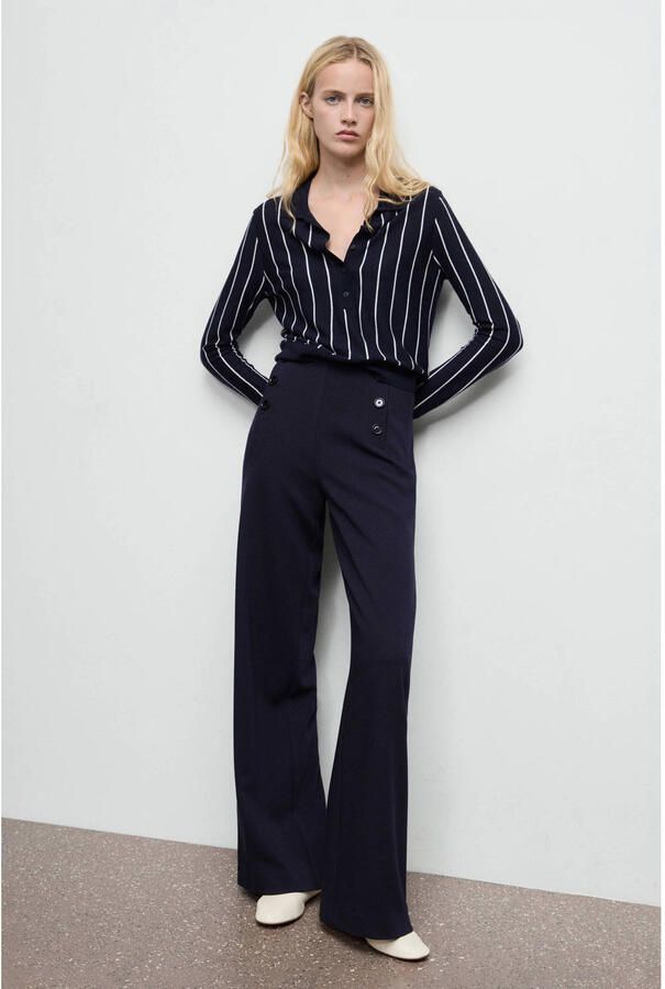 Mango wide leg high waist broek donkerblauw - Foto 2