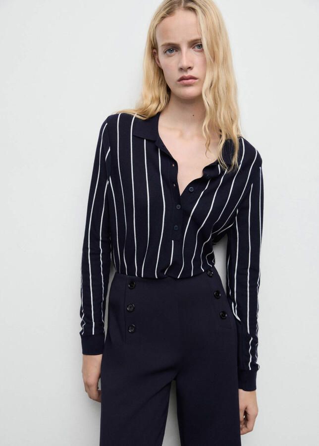 Mango wide leg high waist broek donkerblauw - Foto 3