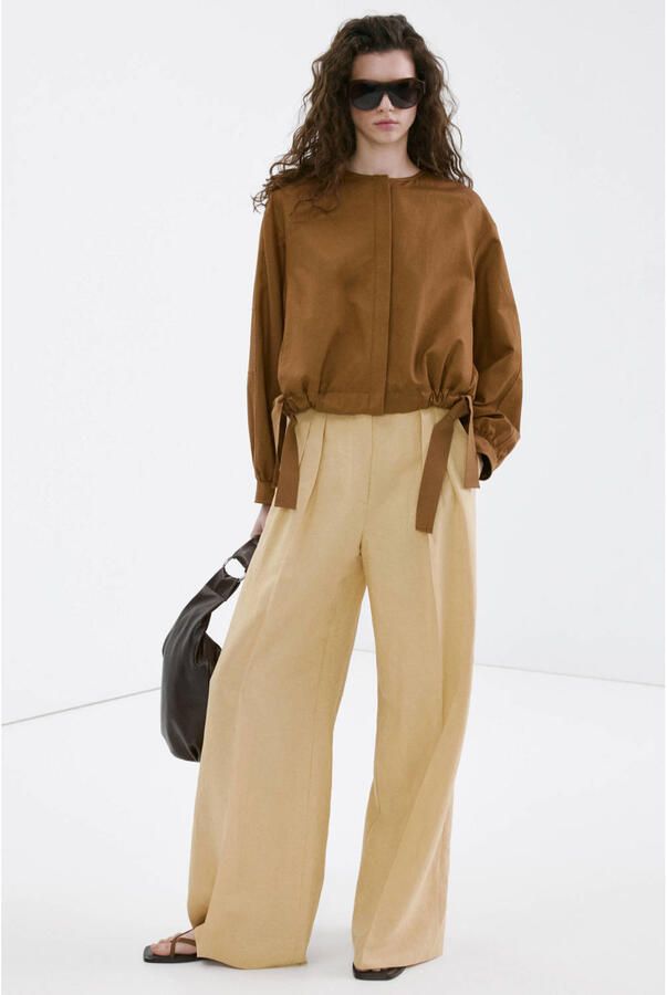 Mango wide leg high waist broek geel - Foto 2
