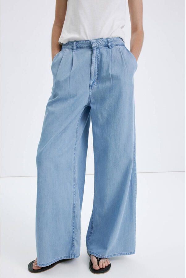 Mango wide leg high waist broek lichtblauw
