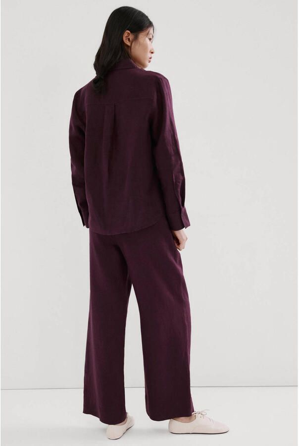 Mango wide leg high waist broek met linnen donkerpaars - Foto 2