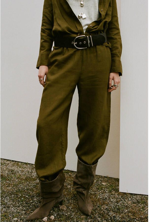 Mango wide leg high waist broek met linnen