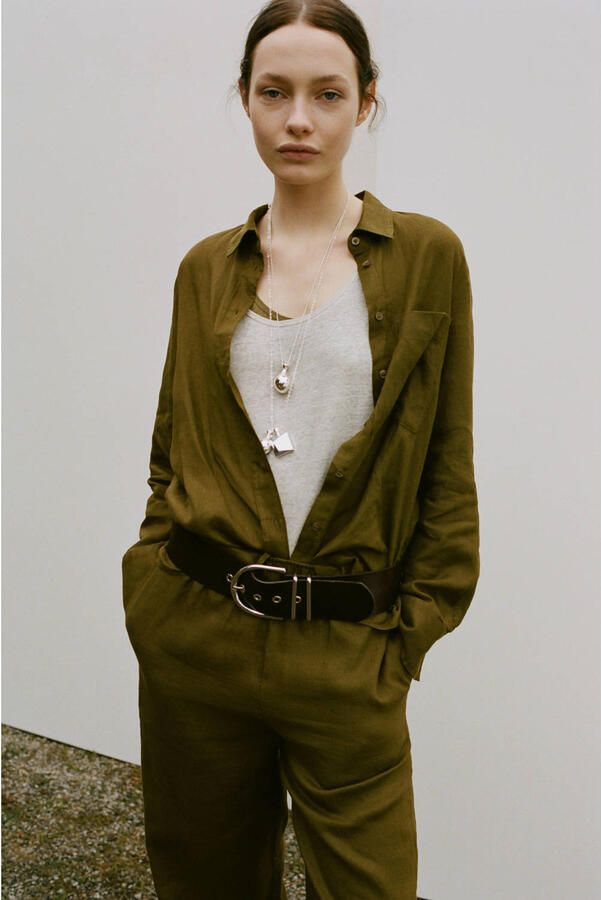 Mango wide leg high waist broek met linnen - Foto 3