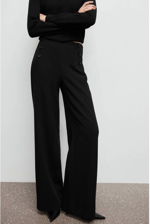 Mango wide leg high waist broek zwart