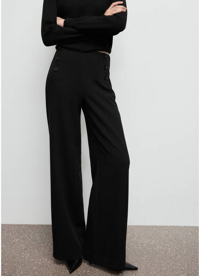 Mango wide leg high waist broek zwart