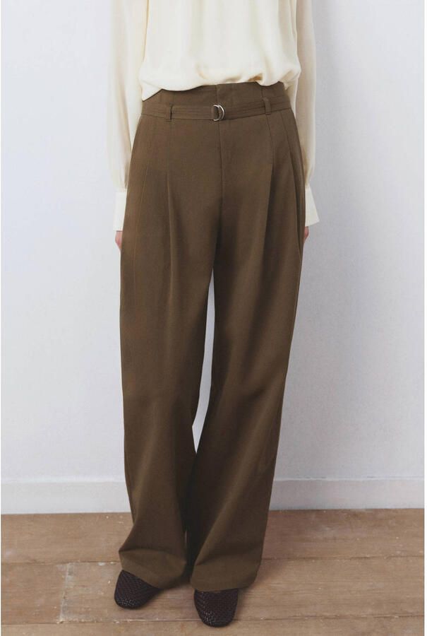 Mango wide leg high waist palazzo broek kaki