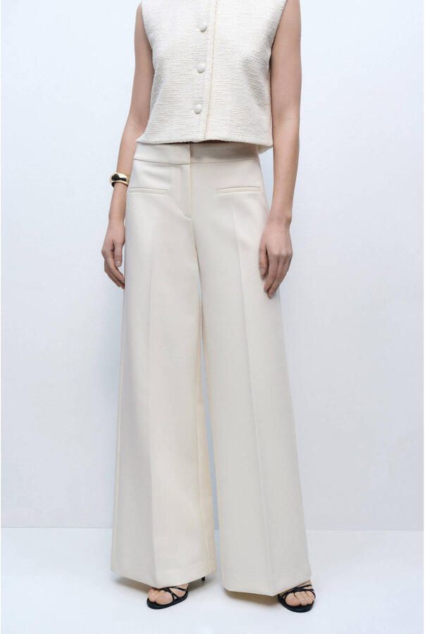 Mango wide leg high waist pantalon beige