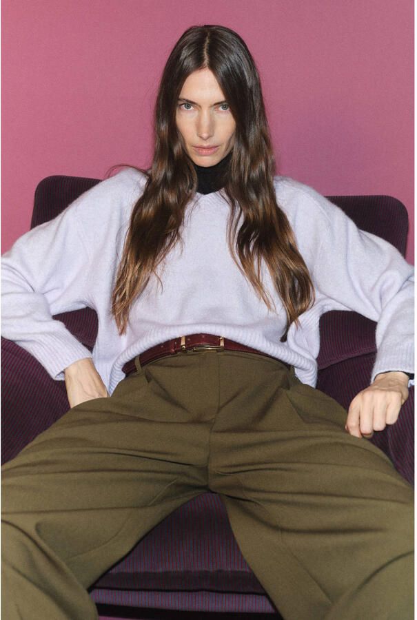Mango wide leg high waist pantalon bruin