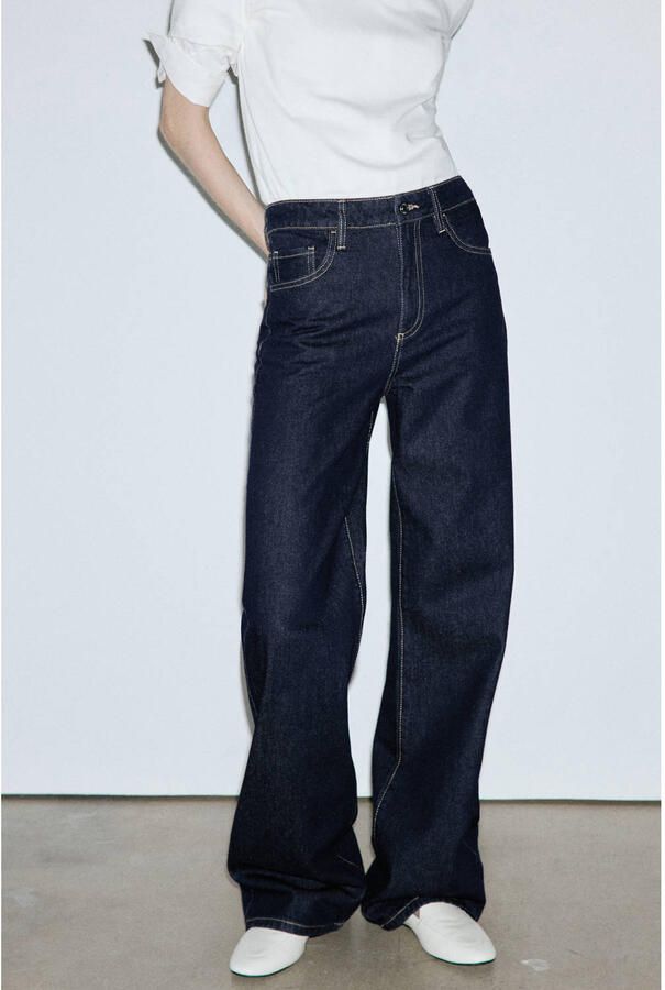 Mango wide leg jeans donkerblauw denim