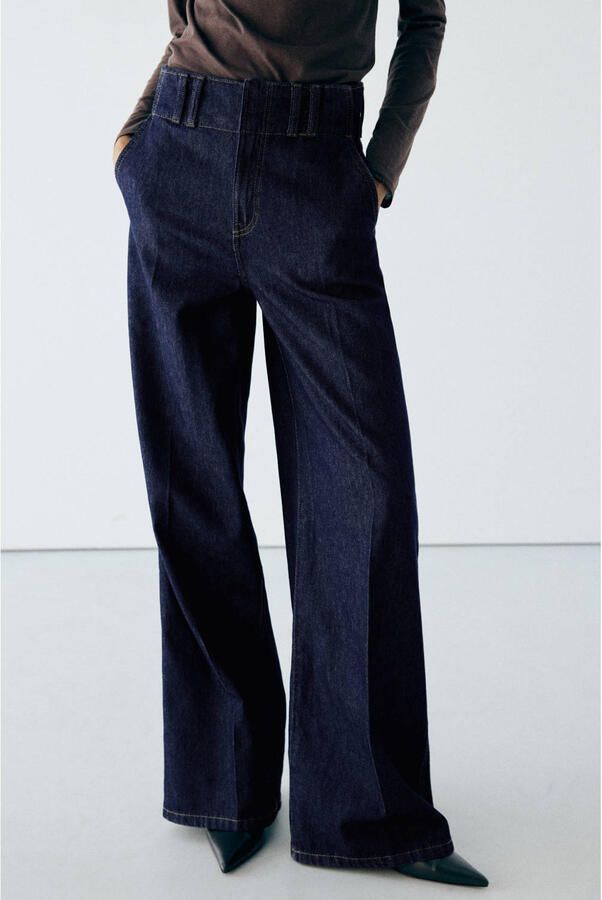 Mango wide leg jeans donkerblauw denim