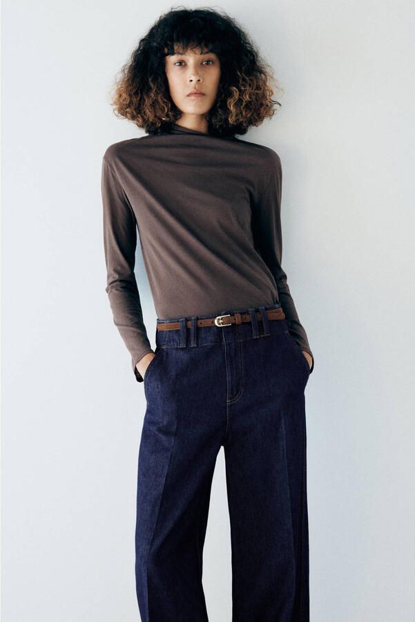 Mango wide leg jeans donkerblauw denim - Foto 3