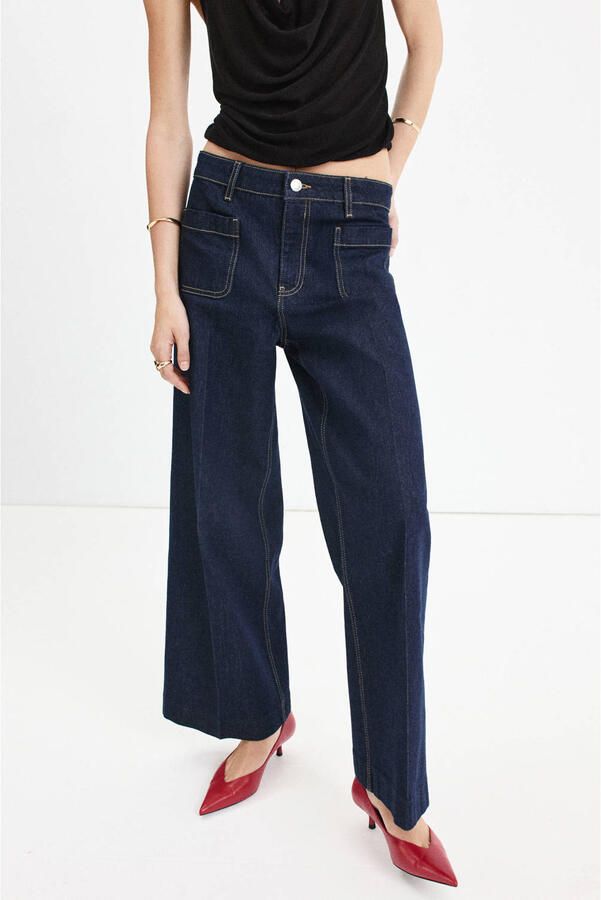Mango wide leg jeans donkerblauw