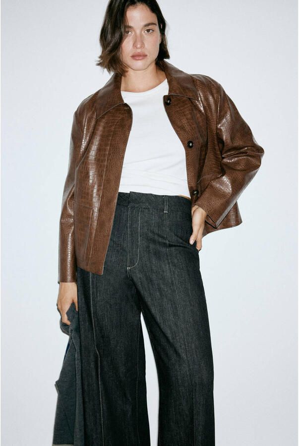 Mango wide leg jeans donkerblauw