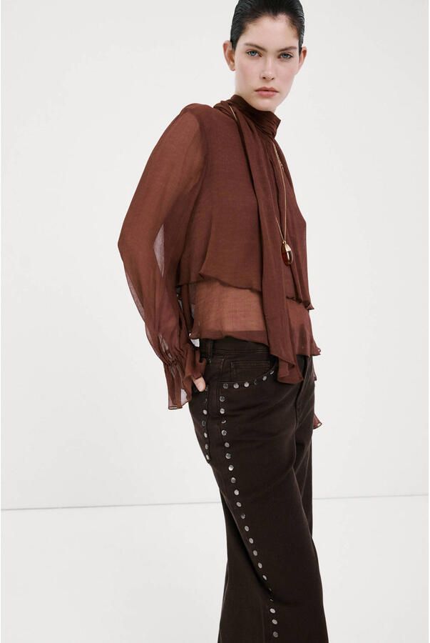 Mango wide leg jeans donkerbruin - Foto 3