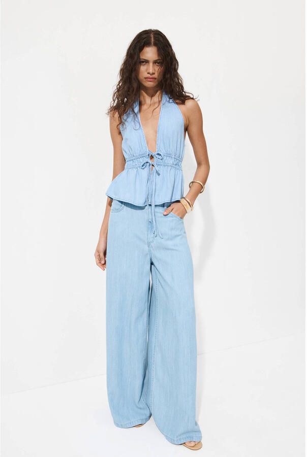 Mango wide leg jeans light blue denim - Foto 3
