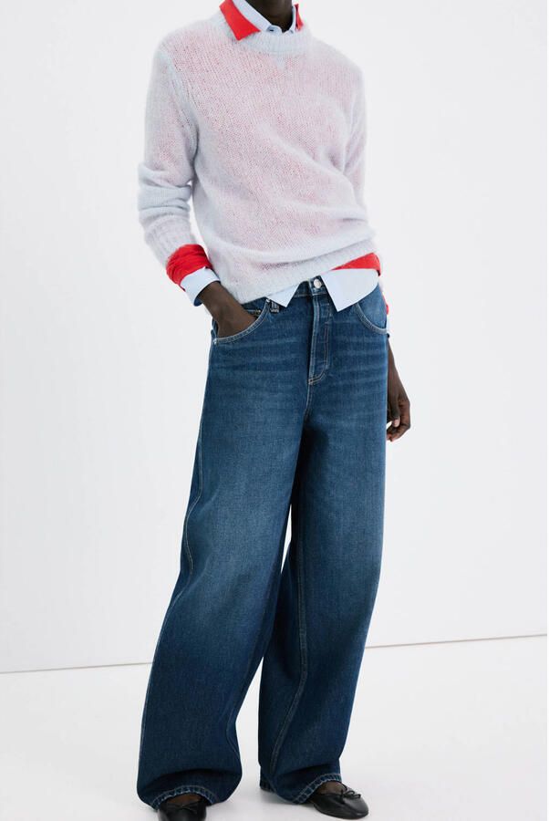 Mango wide leg jeans medium blue denim