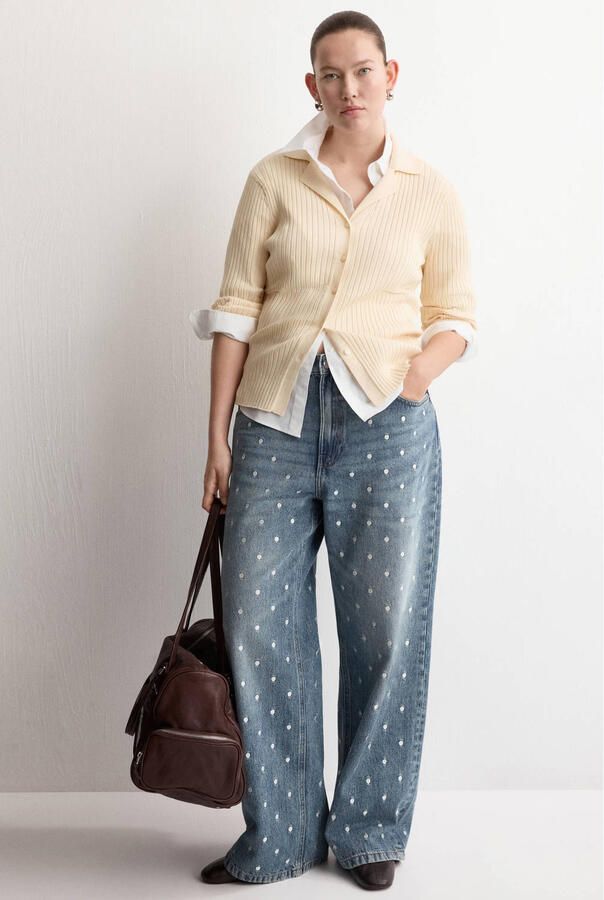 Mango wide leg jeans met stippen medium blue denim
