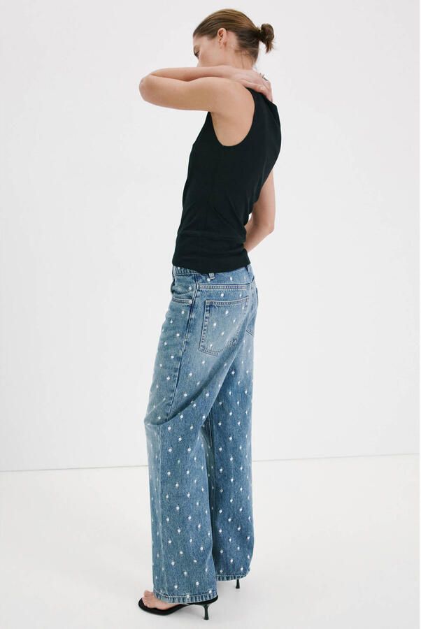 Mango wide leg jeans met stippen medium blue denim - Foto 3