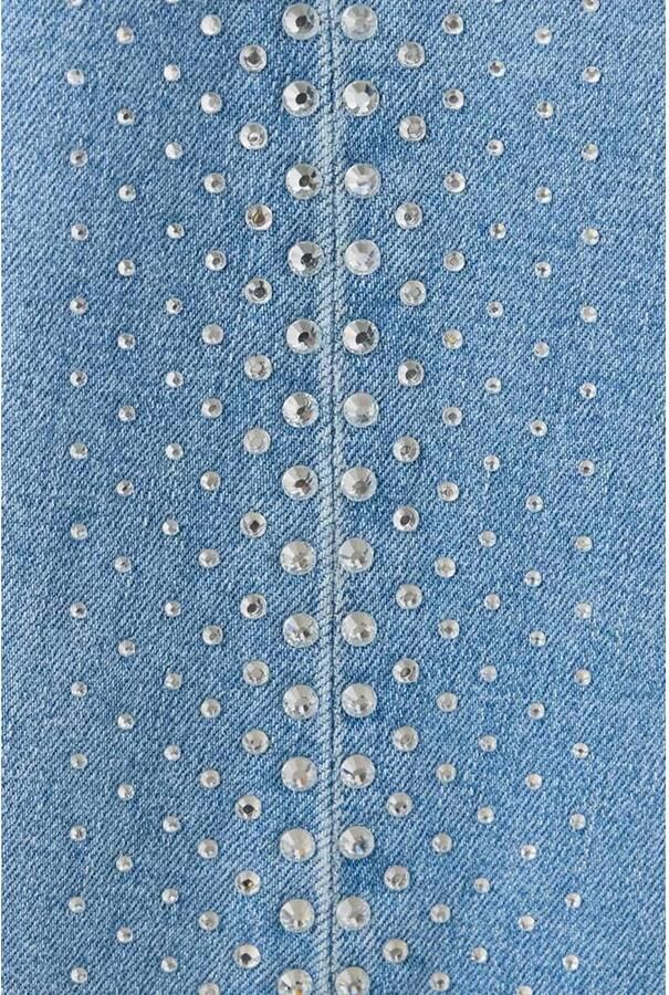 Mango wide leg jeans met strass-steentjes lichtblauw - Foto 3