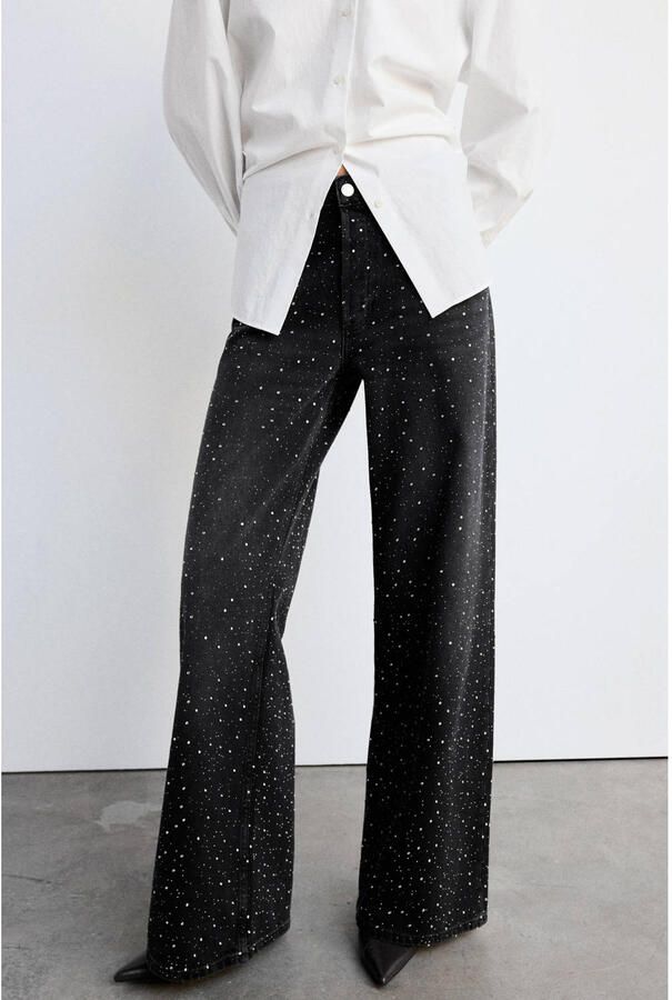 Mango wide leg jeans met strass-steentjes zwart