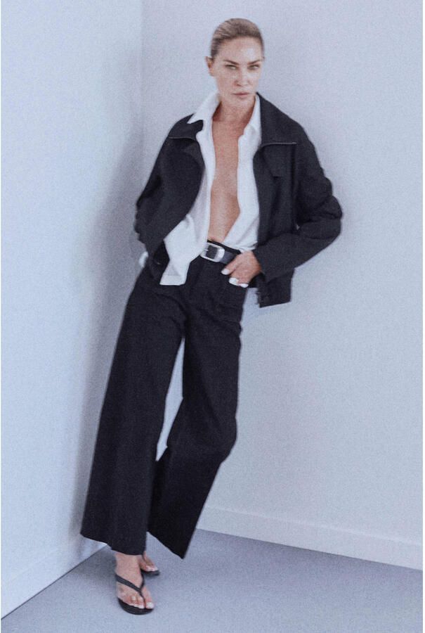 Mango wide leg jeans zwart