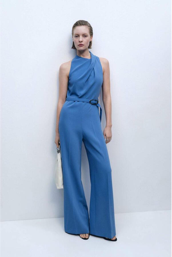 Mango wide leg jumpsuit blauw