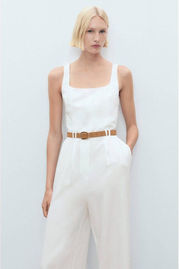 Mango wide leg jumpsuit ecru