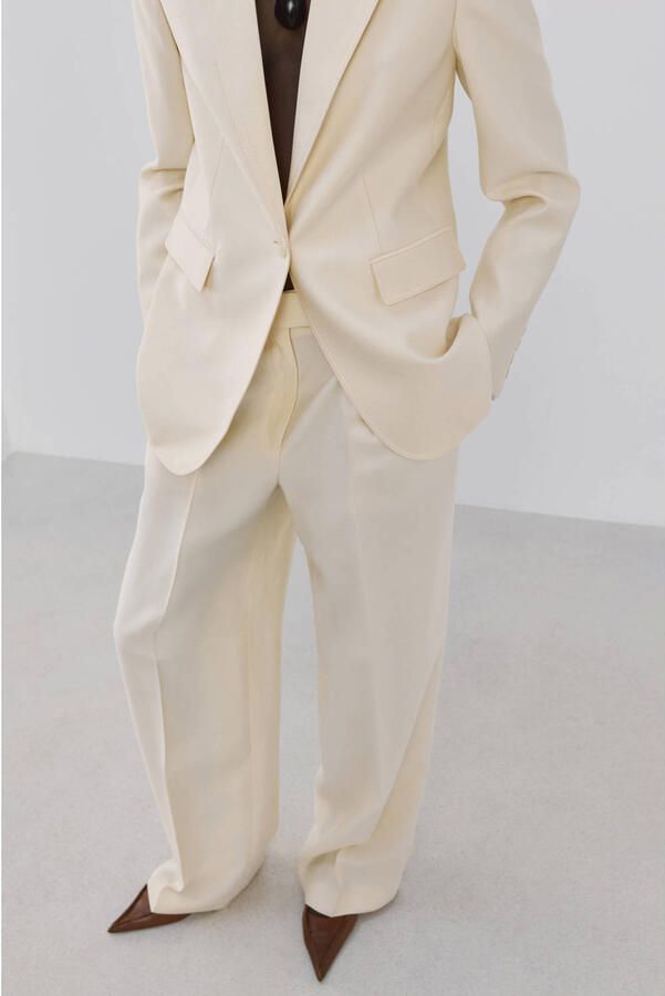 Mango wide leg low waist broek beige