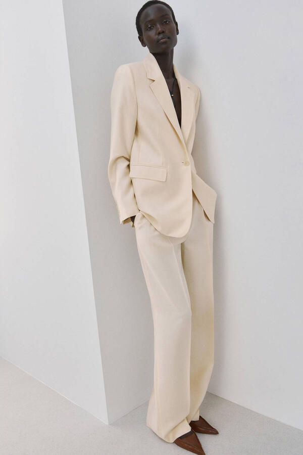 Mango wide leg low waist broek beige - Foto 2