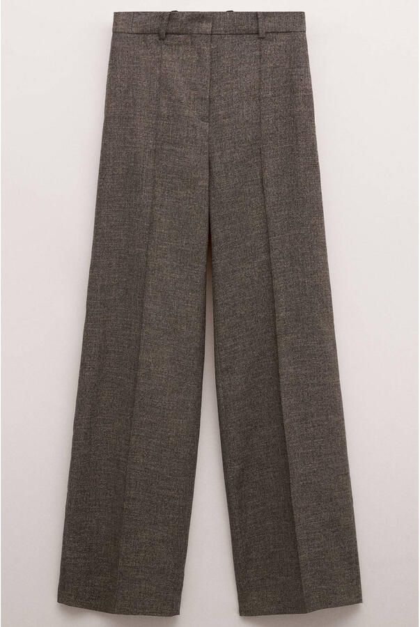 Mango wide leg low waist broek donkerbruin - Foto 3