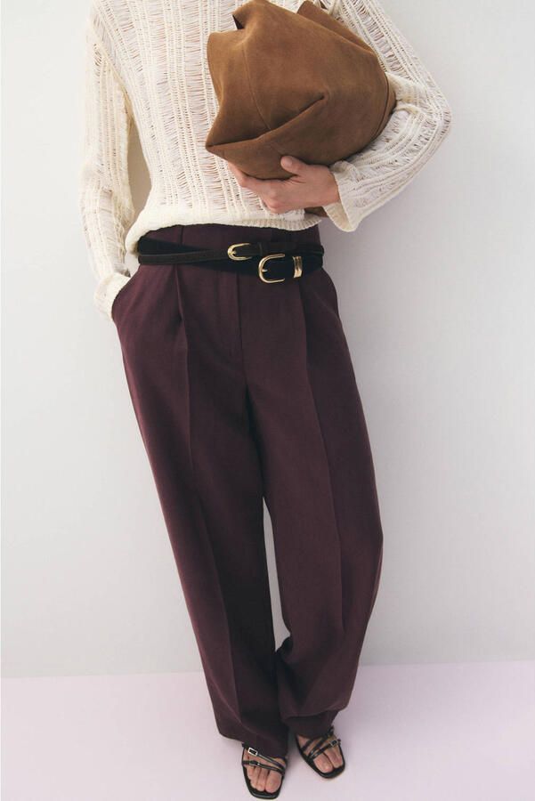 Mango wide leg low waist broek donkerpaars