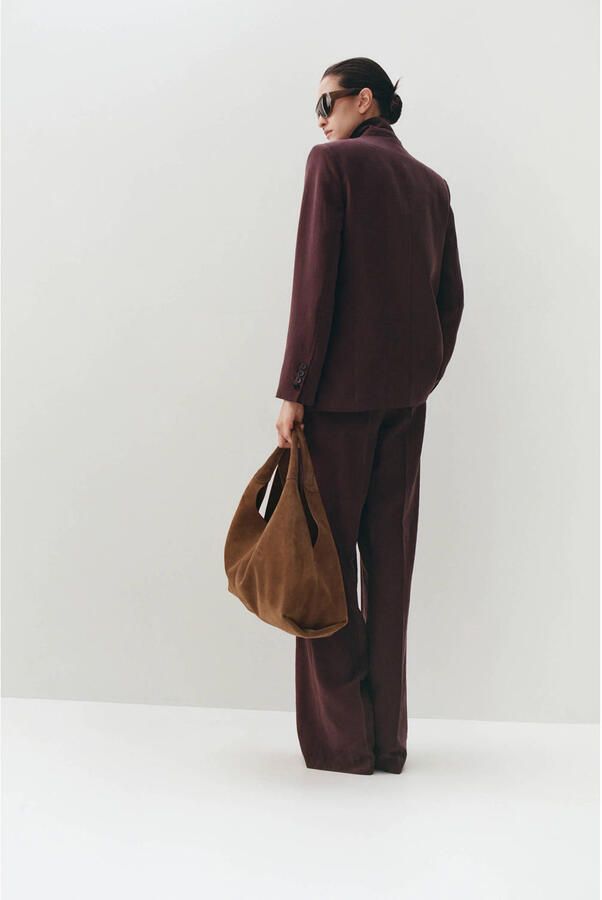 Mango wide leg low waist broek donkerpaars - Foto 3