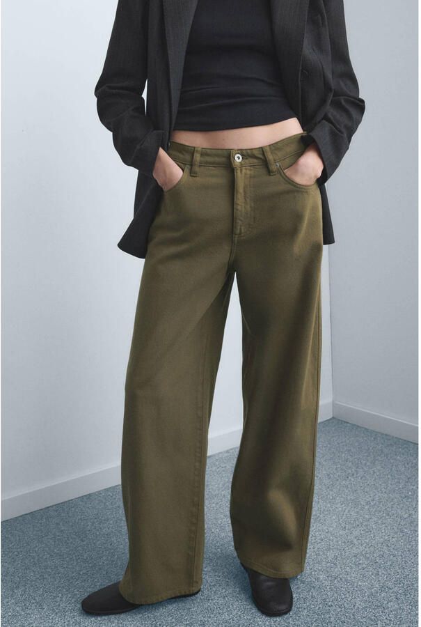 Mango wide leg low waist broek kaki