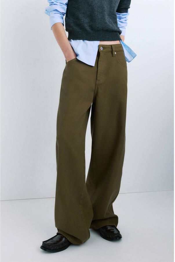 Mango wide leg low waist broek kaki - Foto 2